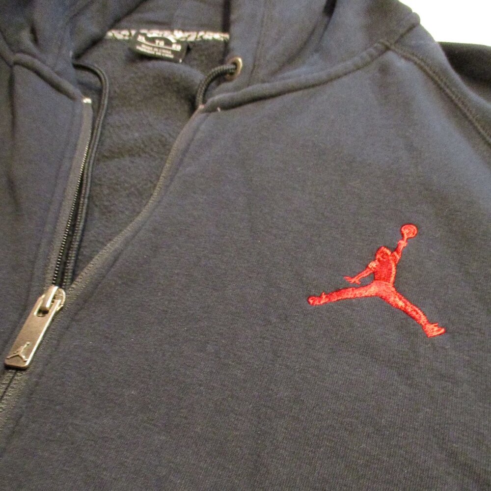 Jordan Jacket Y2K Men X Large Black Red Full Zip Pockets Vintage Hooded Jacket - Picture 3 of 11